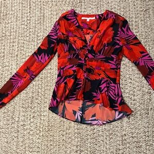 Veronica Beard Red and Purple Floral Blouse